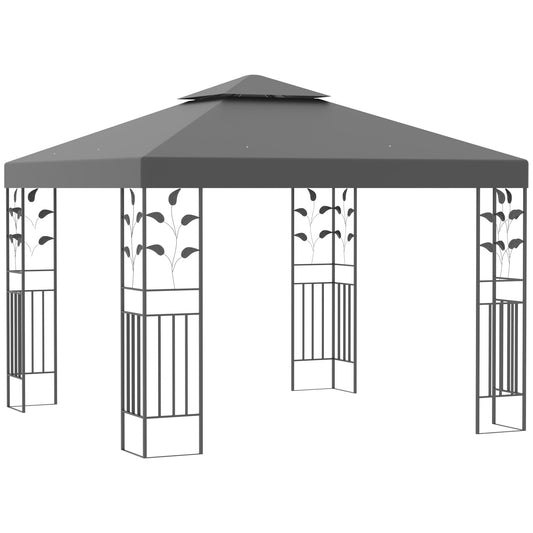 Photo of Outsunny 3 x 3m Outdoor Steel Gazebo with 2 Tier Roof, Garden Gazebo Patio Canopy Marquee Shelter with Decorative Steel Frame - Grey in Grey colour on a white background