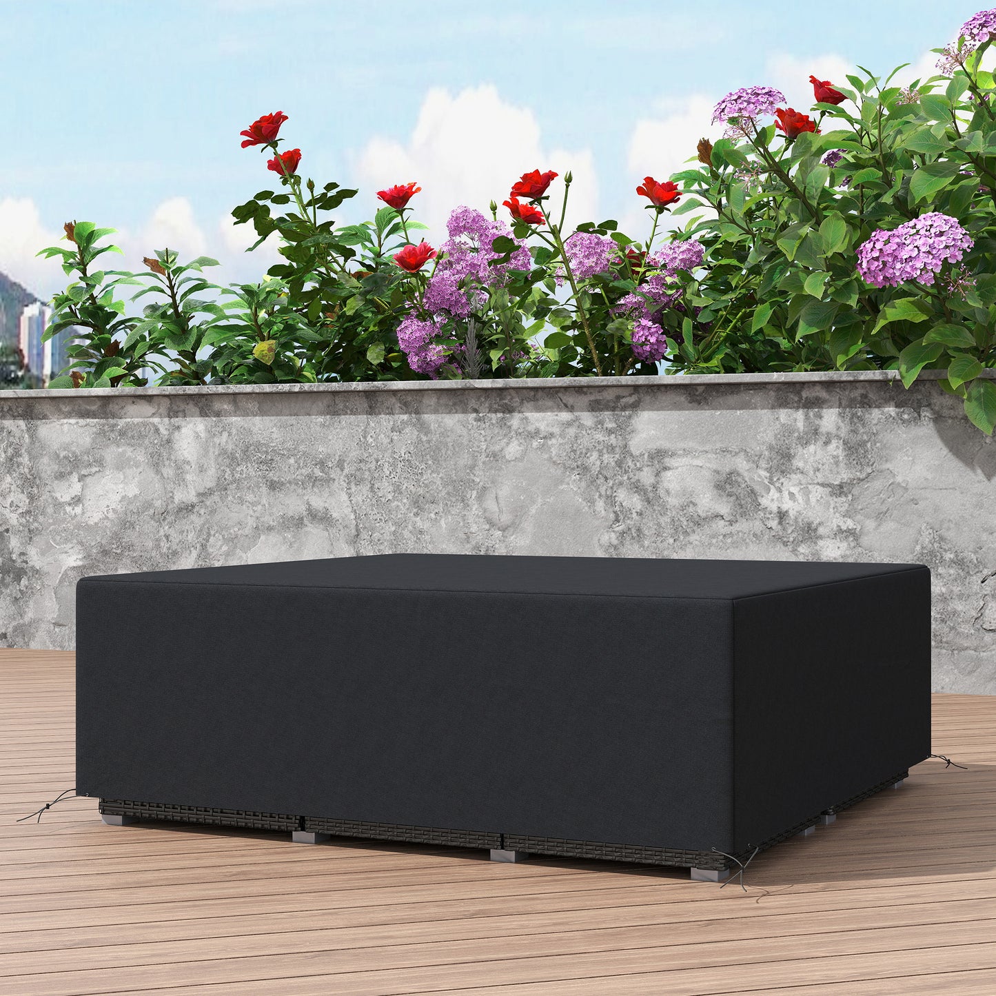 Outsunny 600D Oxford Outdoor Garden Furniture Sofa Set Cover, Waterproof Anti-UV Rattan Sun Lounger Protection Protector Cover, 225L x 210W x 70Hcm, Black
