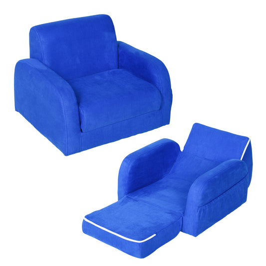 Photo of HOMCOM 2 In 1 Kids Armchair Sofa Bed Fold Out Padded Wood Frame Bedroom Blue in Blue colour on a white background