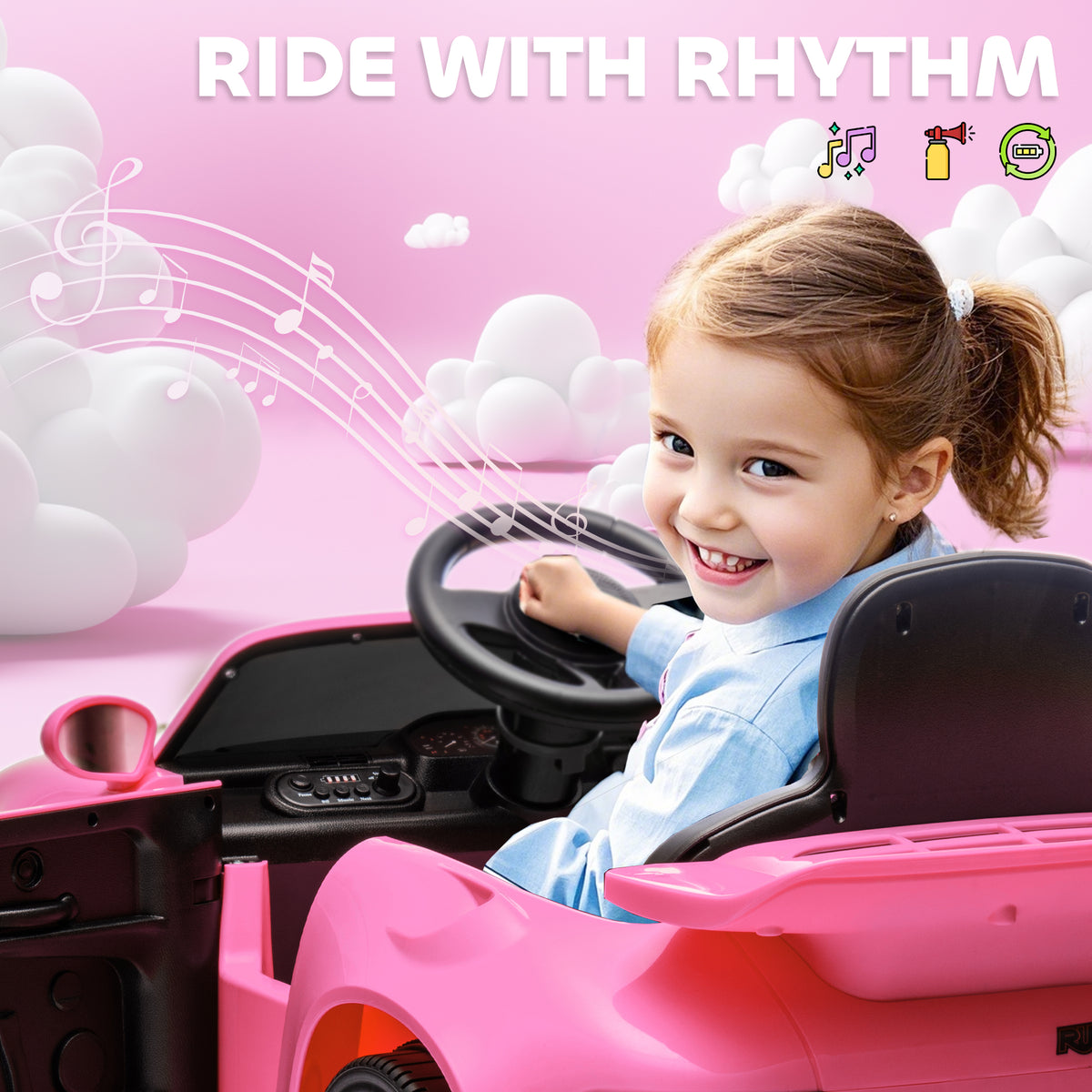 AIYAPLAY Licensed RUF CTR 2017-Yellowbird Electric Car for Kids, with Remote Control, Soft Start, MP3 Player, LED Lights, Pink