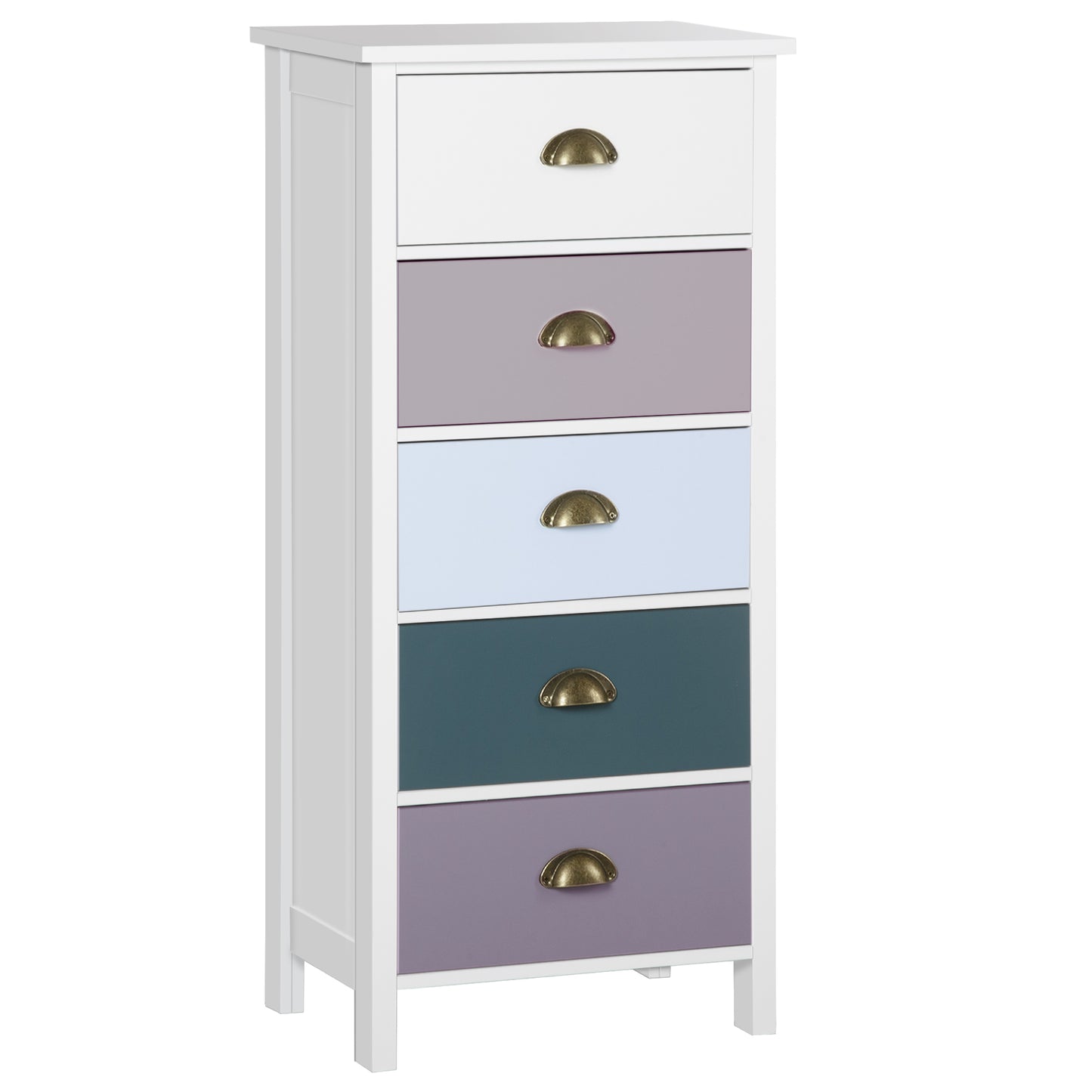 Photo of HOMCOM Slim Storage Cabinet Organiser, Chest of Drawers, 5-Drawer Dresser with Metal Handle for Living Room, Bedroom, Blue in Blue colour on a white background