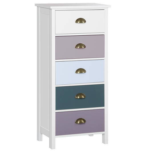 Photo of HOMCOM Slim Storage Cabinet Organiser, Chest of Drawers, 5-Drawer Dresser with Metal Handle for Living Room, Bedroom, Blue in Blue colour on a white background