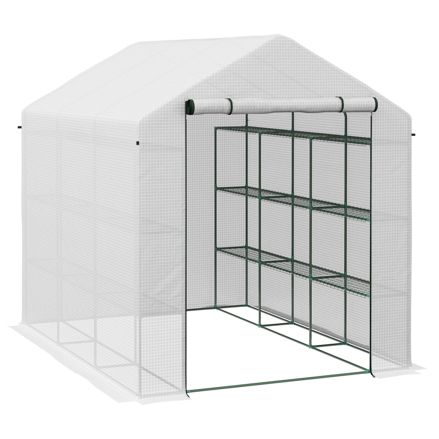 Photo of Outsunny 8 x 6ft Walk-In Greenhouse, with Shelves - White in White colour on a white background