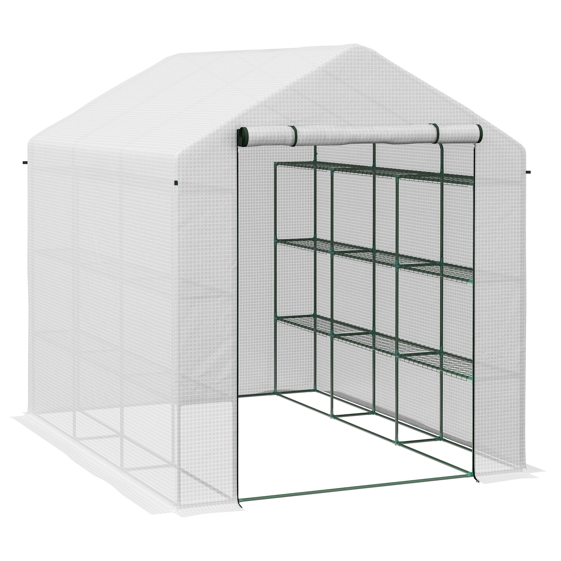 Photo of Outsunny 8 x 6ft Walk-In Greenhouse, with Shelves - White in White colour on a white background