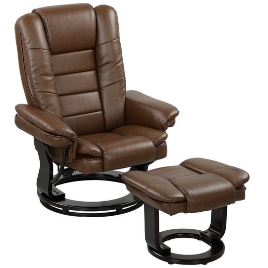 Photo of HOMCOM Faux Leather 135° Reclining Chair and Footstool - Brown in Brown colour on a white background
