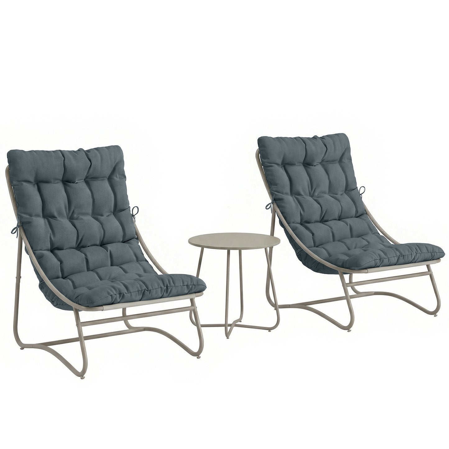 Photo of Outsunny 3 Piece Garden Bistro Set, Round Outdoor Bistro Table and Chairs Set for 2 with Texteline Seat and Cushions, Dark Grey in Grey colour on a white background