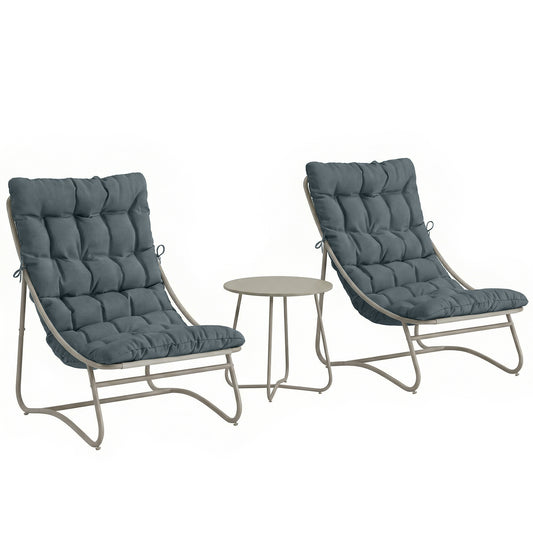 Photo of Outsunny 3 Piece Garden Bistro Set, Round Outdoor Bistro Table and Chairs Set for 2 with Texteline Seat and Cushions, Dark Grey in Grey colour on a white background