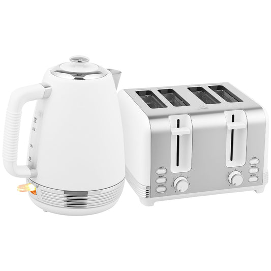 Photo of HOMCOM Stainless Steel Panel Kettle and Toaster Set - White in White colour on a white background