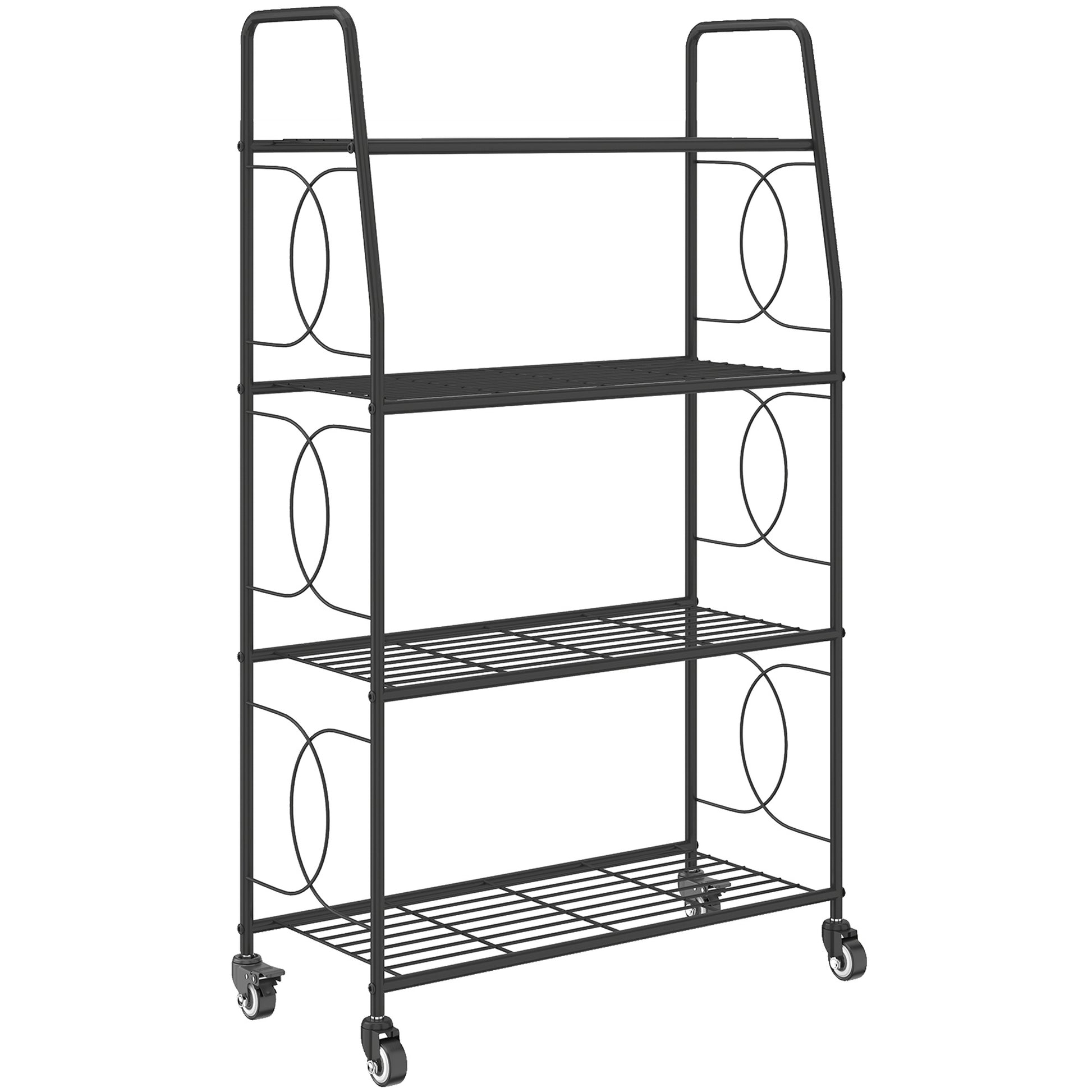 Photo of Outsunny 4-Tier Metal Plant Stand, Heavy Duty Ladder Shelf Potted Plants Display Rack with Lockable Wheels in Wheels colour on a white background