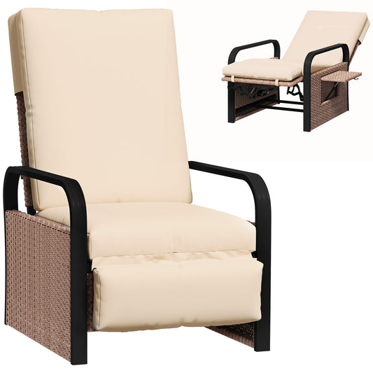 Photo of Outsunny 140° Reclining Rattan Armchair - Brown/Khaki in Brown/Khaki colour on a white background