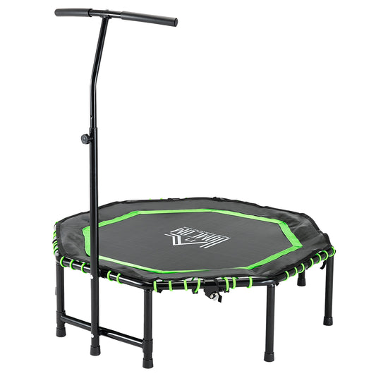 Photo of HOMCOM 48" Octagonal Mini Fitness Rebounder Trampoline Indoor Outdoor Foldable Mini Jumper with Adjustable Handle, Green in Green colour on a white background