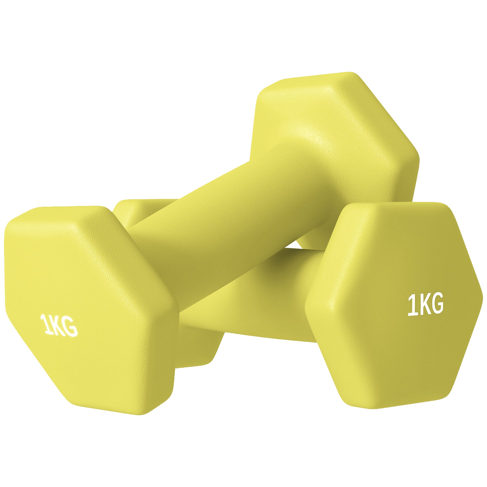 Photo of SPORTNOW 2 x 1kg Hexagonal Dumbbells Weights Set with Non-Slip Grip for Home Gym Workout, Yellow in Yellow colour on a white background