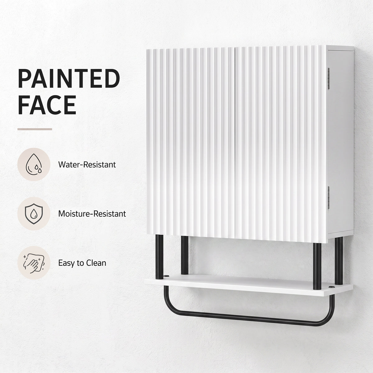 HOMCOM Bathroom Wall Cabinet Modern Space Saver Wall Mounted Cabinet Doors Storage White