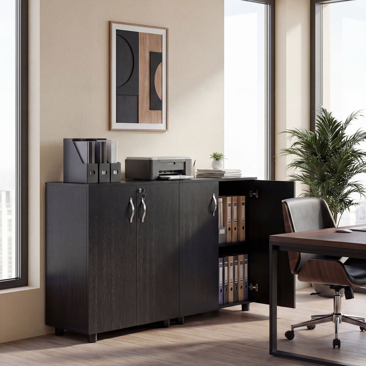 Vinsetto Two-Tier Locking Office Storage Cabinet - Black
