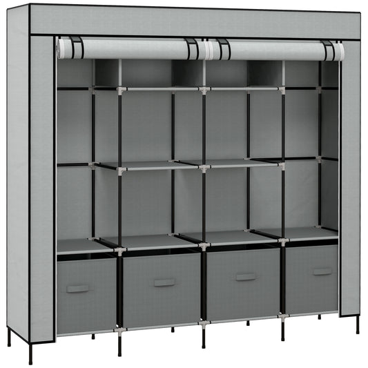 Photo of HOMCOM Fabric Wardrobe for Bedroom, Portable Cloth Wardrobe with 10 Compartments, 2 Hanging Rails and 4 Fabric Drawers, 166 x 42.5 x 169.5cm, Dark Grey in Grey colour on a white background