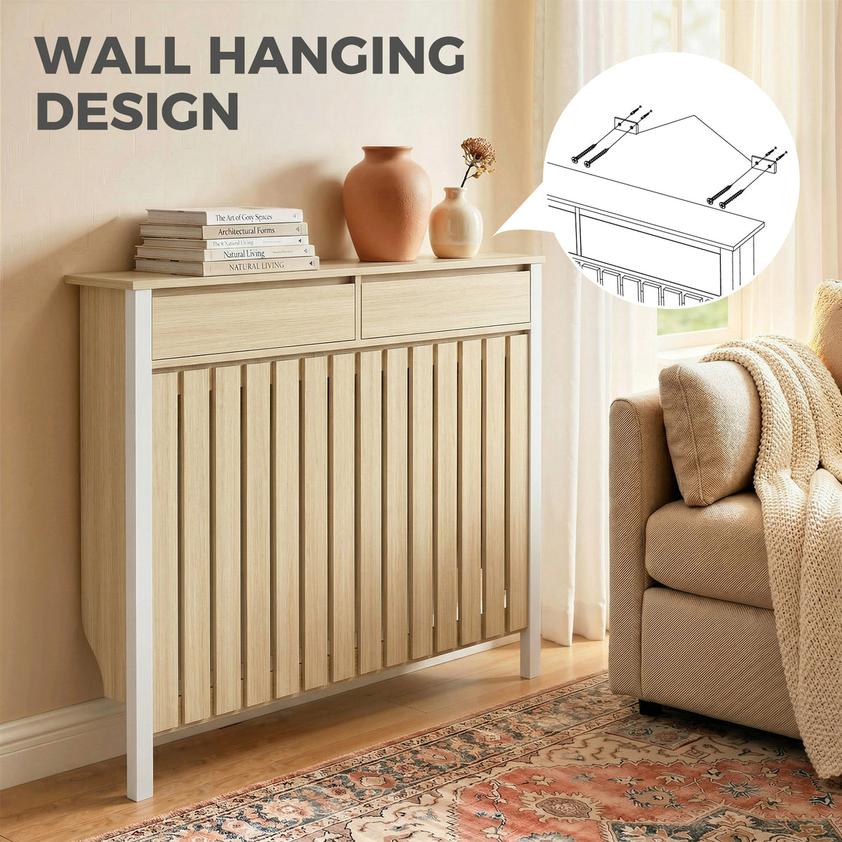 HOMCOM 93 x 119cm Rustic-Look Radiator Cover - Oak