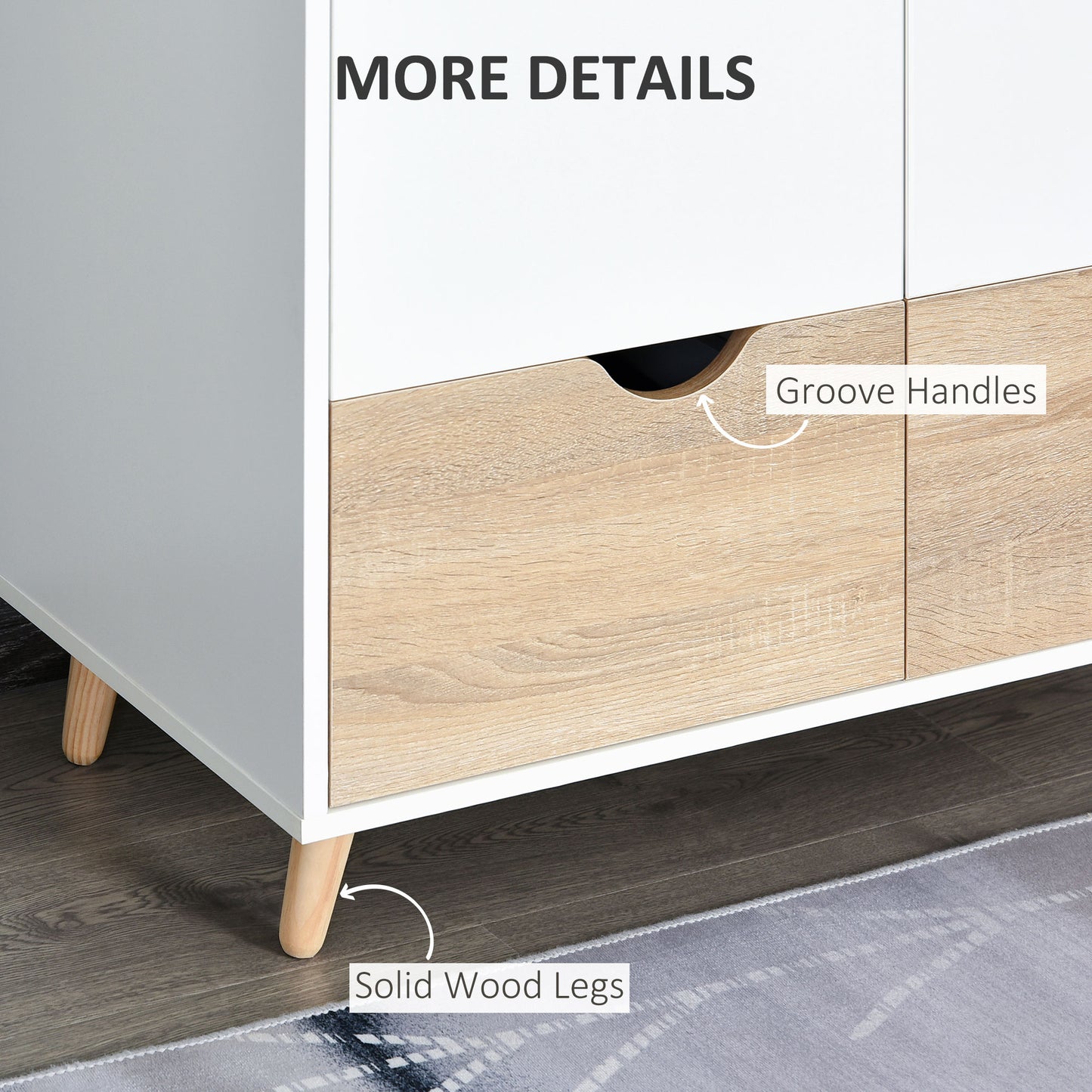 HOMCOM 2-Door Clothes Wardrobe w/ Rail Shelf 2 Drawers Wood Feet Elegant Home Storage Organisation Furniture, White