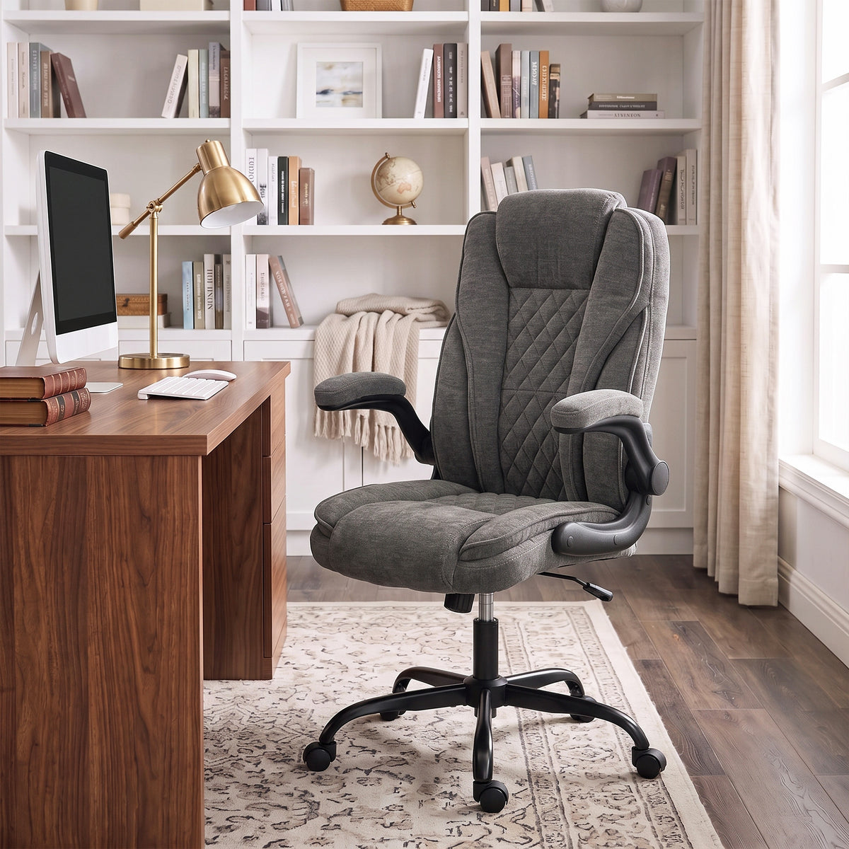 HOMCOM Office Chair, Ergonomic Desk Chair with Flip-up Armrest, Pocket Springs, Swivel Wheels, Adjustable Height, Dark Grey