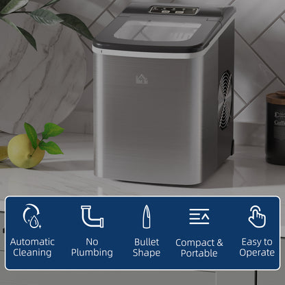 HOMCOM stainless steel ice maker with black top and side ventilation fan