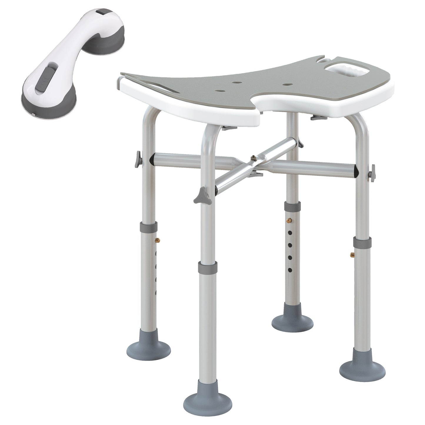 Photo of HOMCOM 39-51.5cm 'U' Seat Padded Shower Stool - Grey in Grey colour on a white background