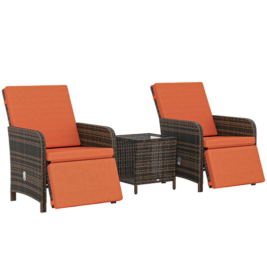 Photo of Outsunny 3 Pieces Rattan Bistro Set Balcony Furniture with Cushions, Storage Function - Orange in Orange colour on a white background
