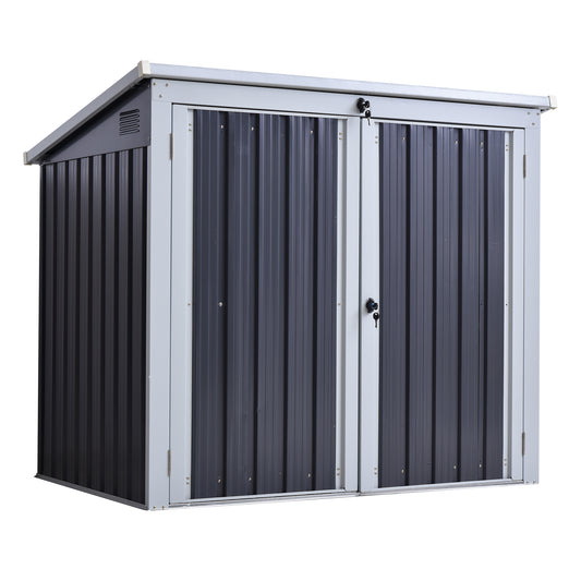 Photo of Outsunny 3.2 x 5.1ft Corrugated Steel Two-Bin Storage Shelter - Black in Black colour on a white background