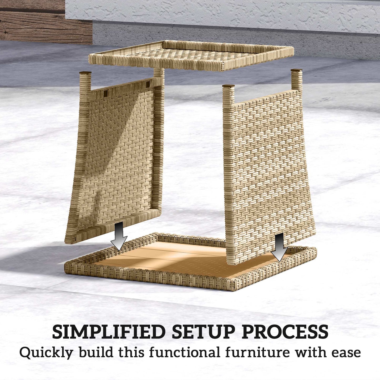 Outsunny Side Table 2-Tier Outdoor Coffee Table with Storage Shelf PS Wood Slat Top/Khaki