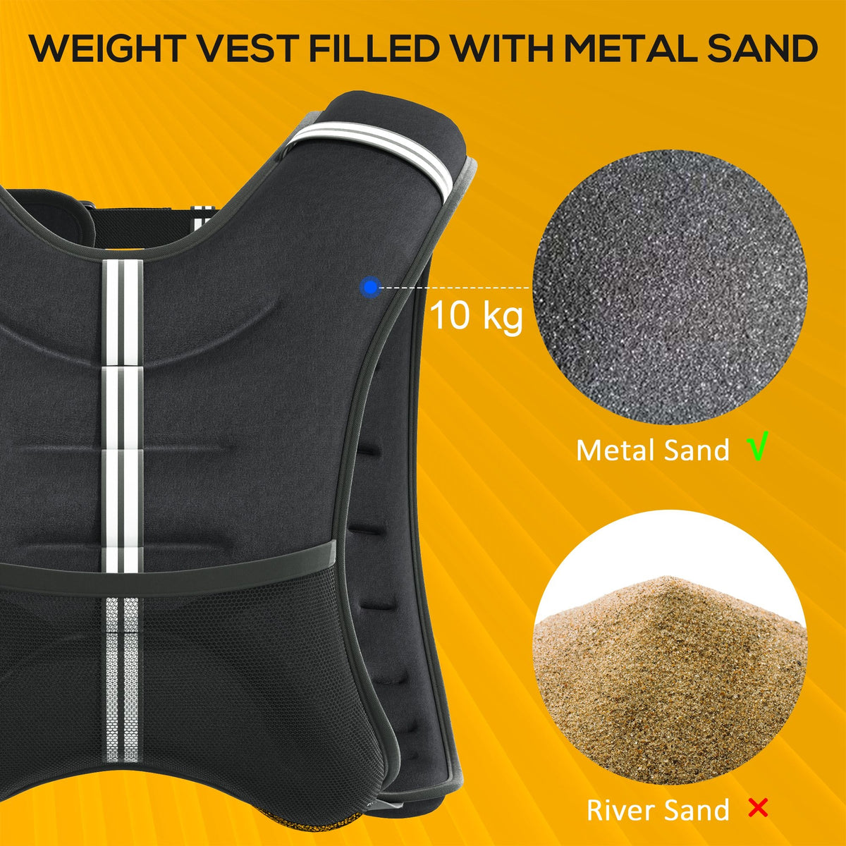 HOMCOM 10 kg weighted vest shown with metal sand filling