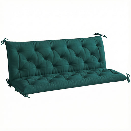 Photo of Outsunny 3 Seater Bench Cushion, Garden Chair Cushion with Back and Ties for Indoor and Outdoor Use, 98 x 150 cm, Green in Green colour on a white background