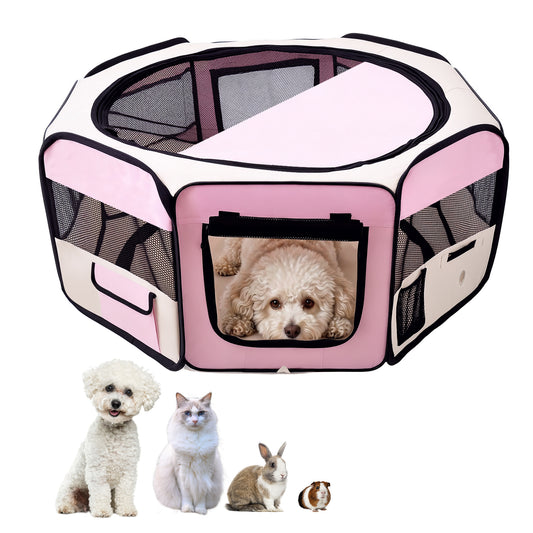 Photo of PawHut 600D Oxford Soft Fabric Kennel, Portable Lightweight Cat Dog Playpen, Foldable Pet Puppy Rabbit Guinea Pig Pen Run Dia 90 x 41H cm Indoor & Outdoor Pink in Pink colour on a white background
