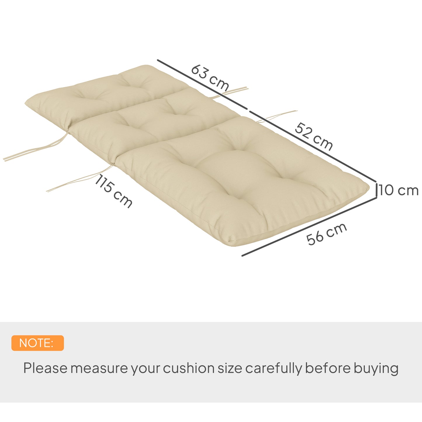 Outsunny 115 x 56cm Rocking Chair Padded Seat Cushion - Beige