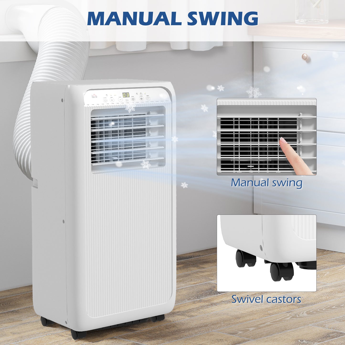 HOMCOM 7,000 BTU Mobile Air Conditioner for Room up to 26m², with Dehumidifier, 24H Timer, Wheels, Window Mount Kit