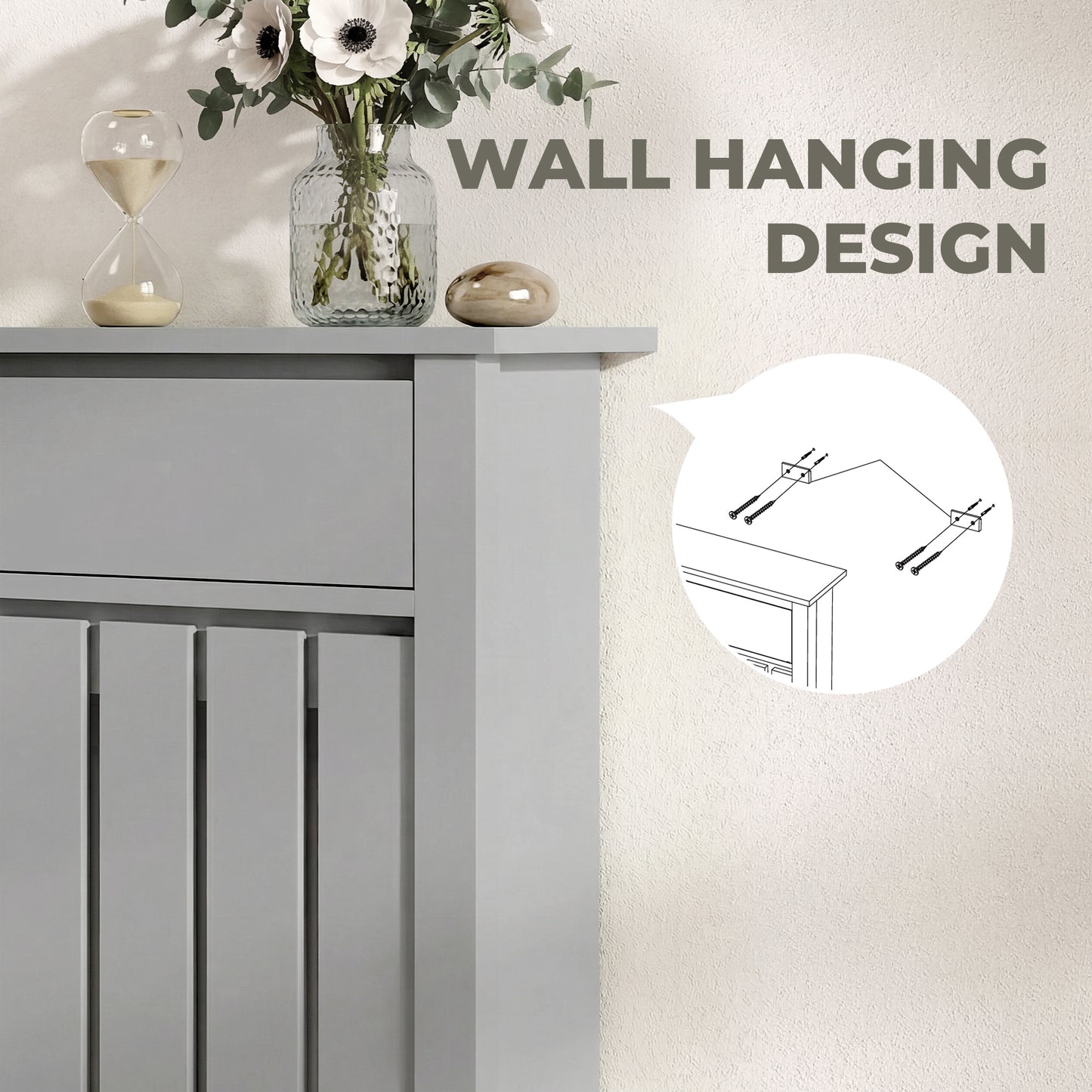 HOMCOM 93 x 88.5cm Rustic-Look Radiator Cover - Grey