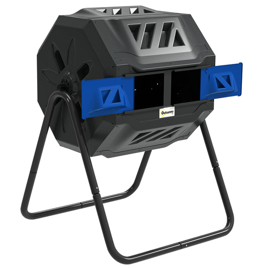 Photo of Outsunny 160L 360° Rotating Dual Chamber Composter - Blue in Blue colour on a white background