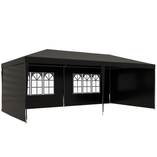Photo of Outsunny 6 x 3 m Party Tent Gazebo Marquee Outdoor Patio Canopy Shelter with Windows and Side Panels Black in Black colour on a white background