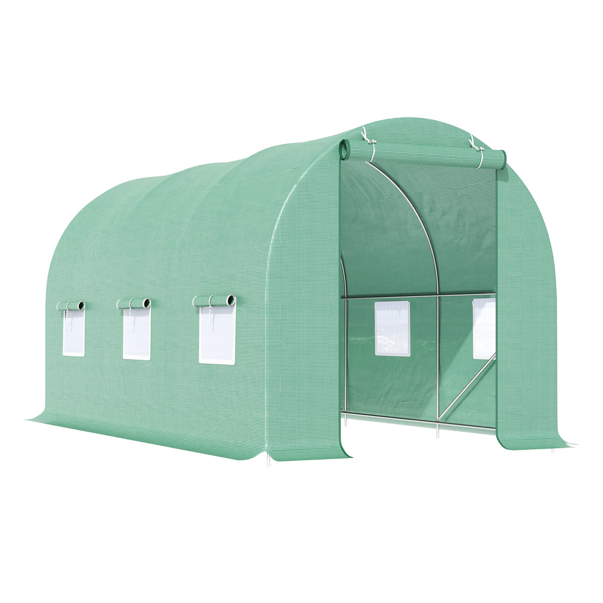 Photo of Outsunny 4.5m x 2m x 2m Walk-in Tunnel Greenhouse Garden Plant Growing House with Door and Ventilation Window, Green in Green colour on a white background