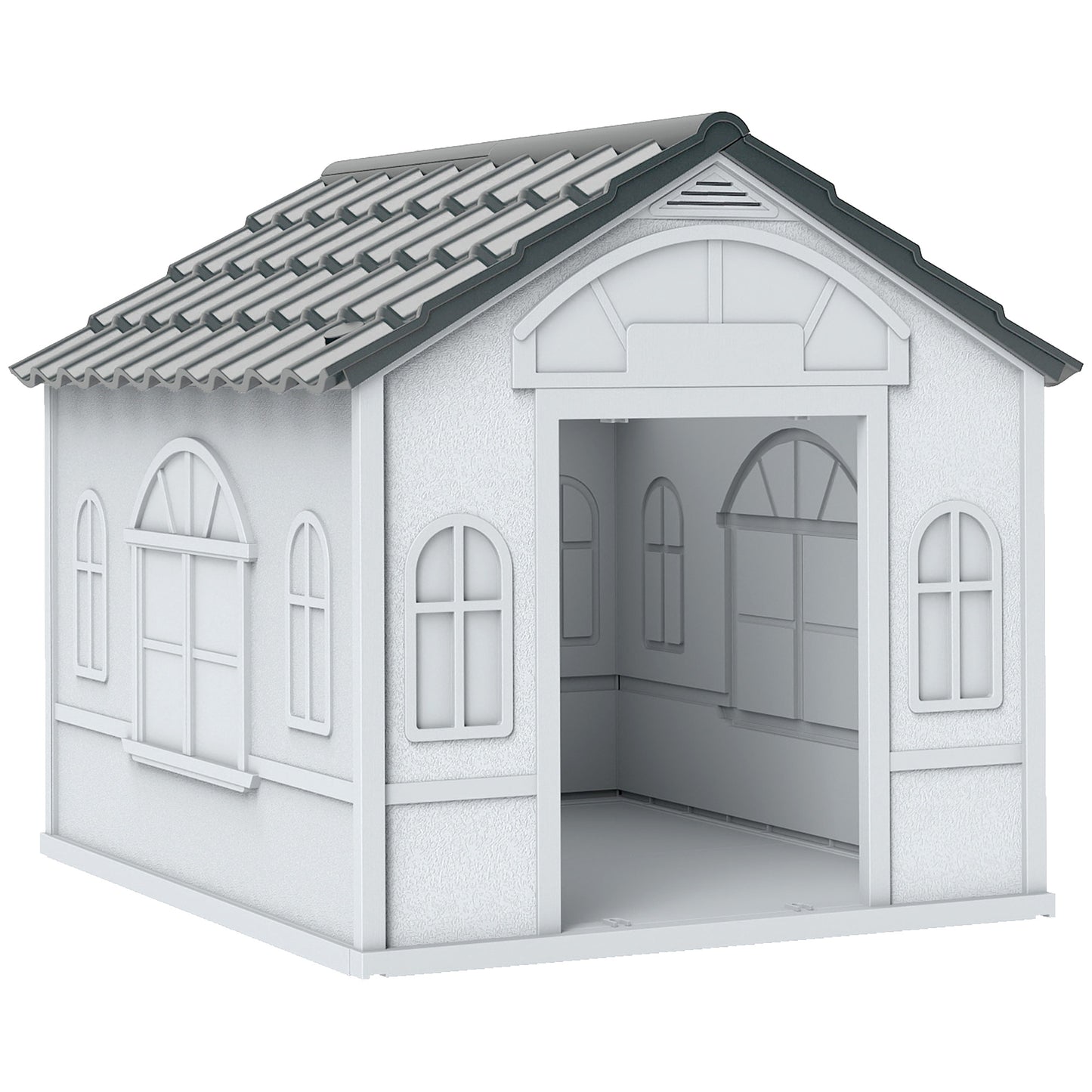 Photo of PawHut Plastic Weather-Resistant Dog House, for Indoors and Outdoors, Medium Dogs - Grey in Grey colour on a white background