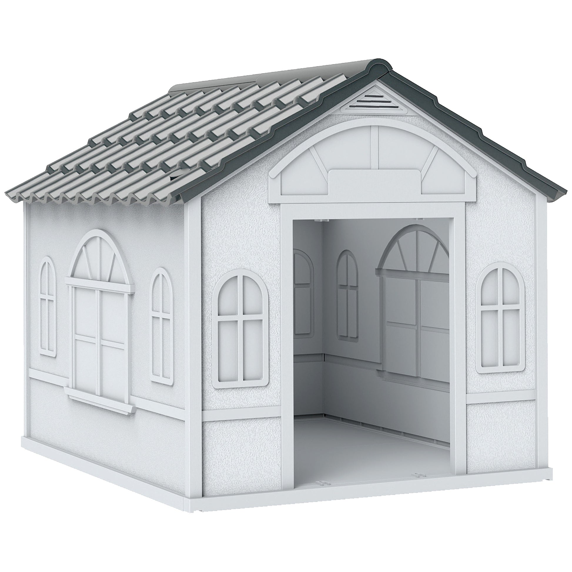 Photo of PawHut Plastic Weather-Resistant Dog House, for Indoors and Outdoors, Medium Dogs - Grey in Grey colour on a white background