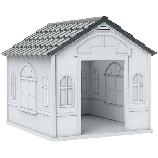 Photo of PawHut Plastic Weather-Resistant Dog House, for Indoors and Outdoors, Medium Dogs - Grey in Grey colour on a white background