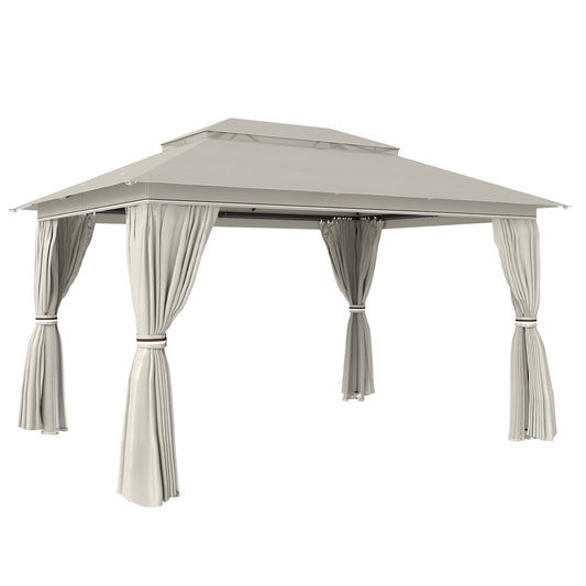 Photo of Outsunny 3 x 4 m Outdoor Garden Gazebo with Netting and Curtains, UPF50+ Patio Gazebo Permanent Pavilion Canopy, Beige in Beige colour on a white background