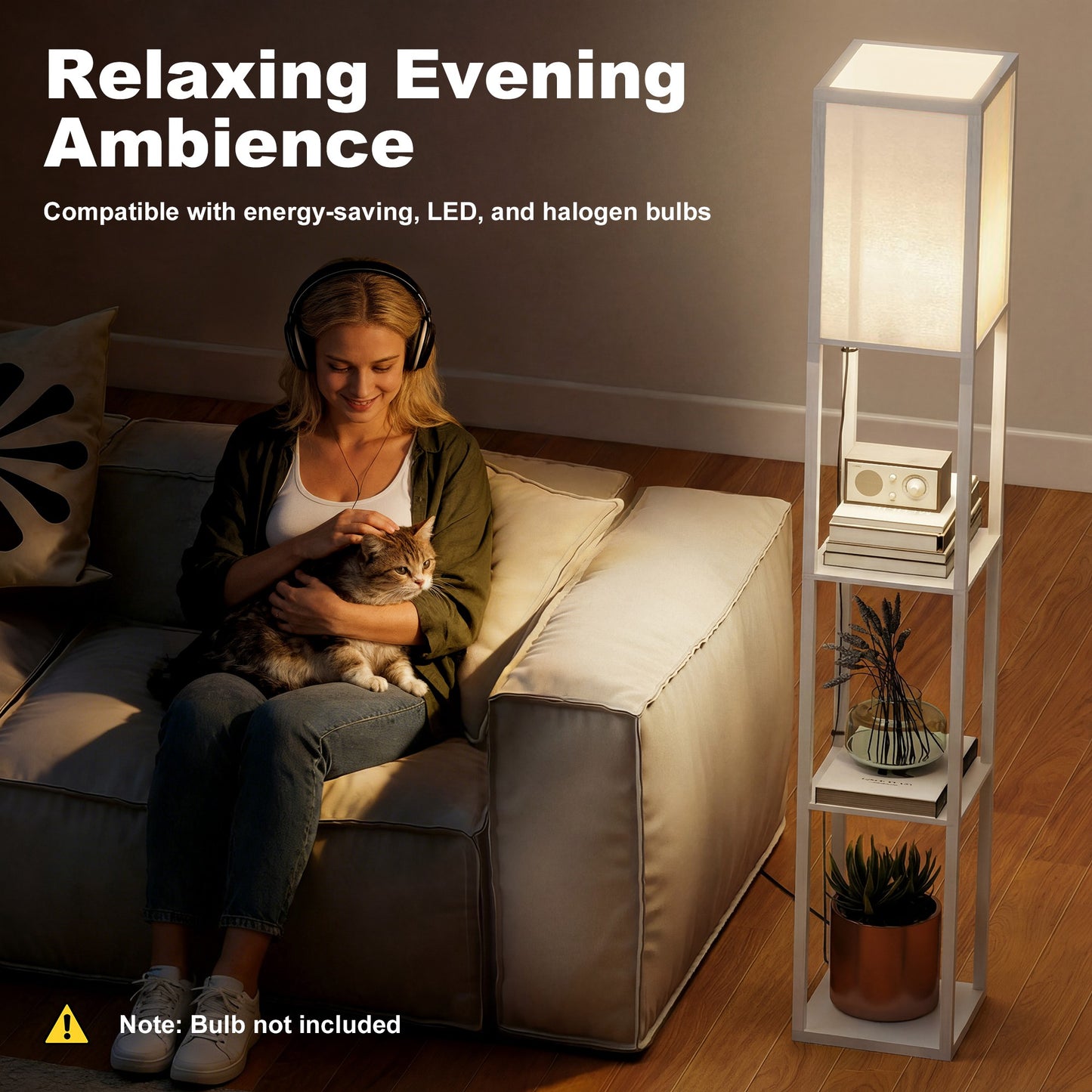 HOMCOM 3-Tier Floor Lamp with Shelves and Storage, Modern Corner Standing Lamp with Lampshade, Reading Light with Foot Switch for Living Room, Bedroom, Home Office, Bulb not Included, White