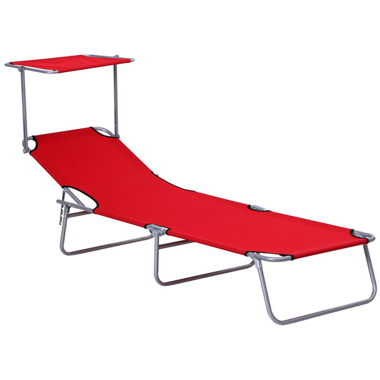 Photo of Outsunny Folding Sun Lounger, Lounge Chairs Reclining Sleeping Bed with Adjustable Sun Shade Awning for Beach, Patio in Patio colour on a white background