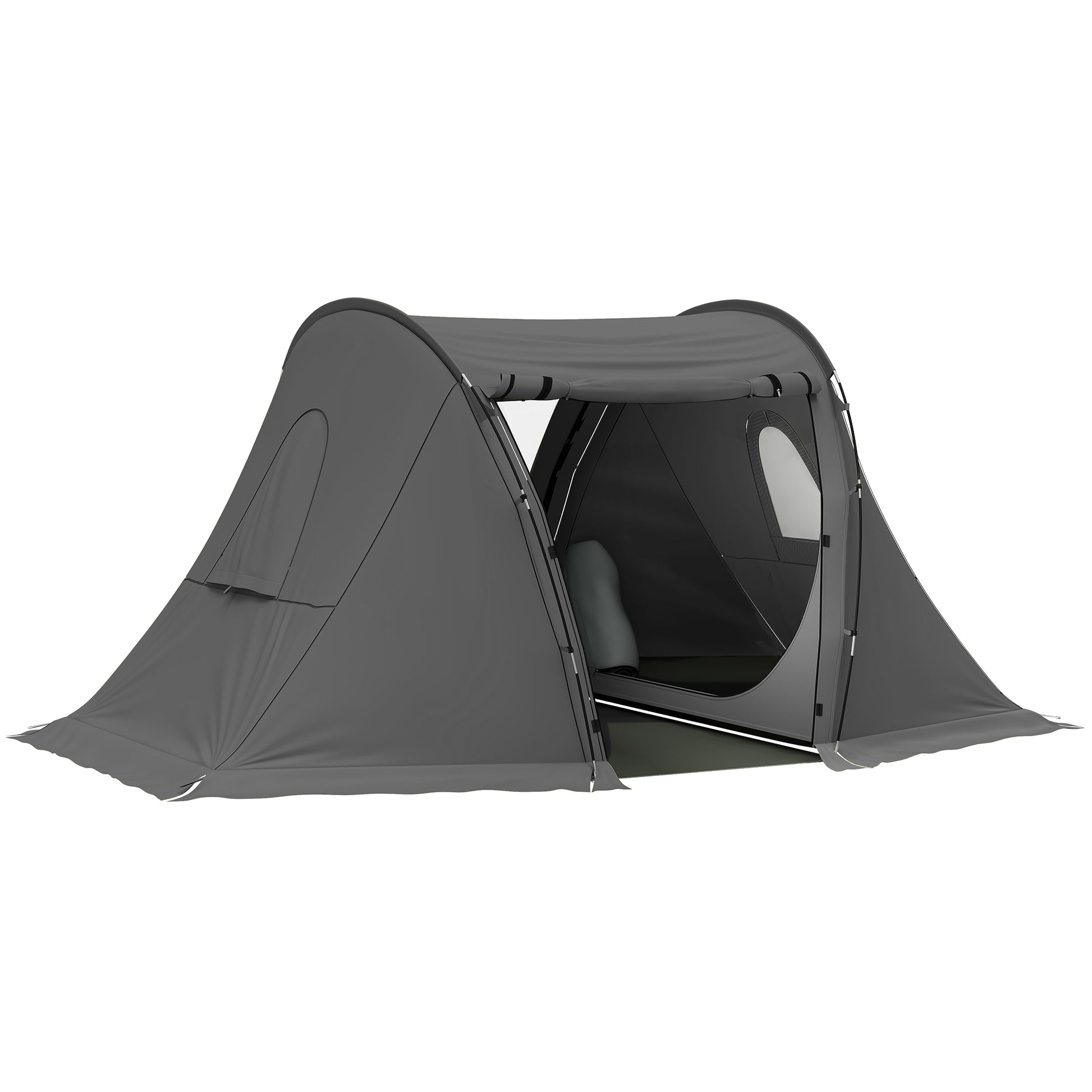 Photo of Outsunny 3 Man Camping Tent with Living Area and 2 Bedrooms, 3000mm Waterproof Family Tent with Sewn-in Groundsheet and bag, Portable Dome Shelter for Hiking, Festival, Backpacking, Drak Grey in Grey colour on a white background