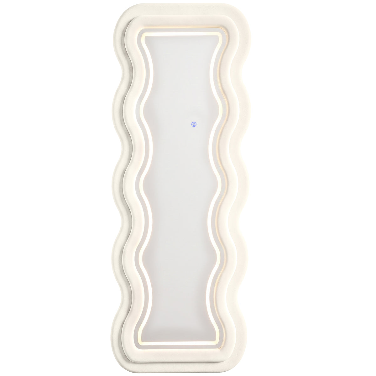 Photo of HOMCOM Full Length Mirror, 160 x 60 cm Wavy Full Body Wall Standing Mirror with Velvet Frame and LED Light Strip, Cream White in White colour on a white background