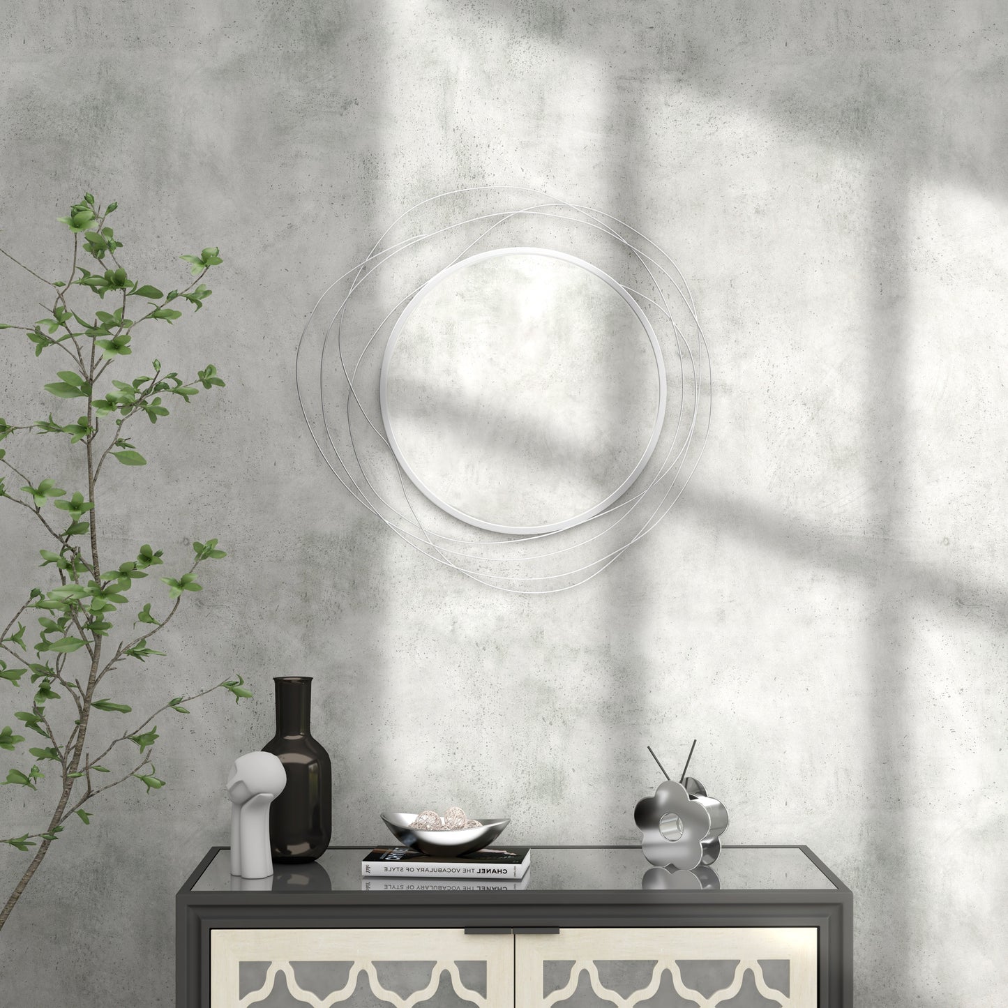 HOMCOM Metal Wall Art 65cm Modern Decorative Mirror Decor for Living Room Bedroom Dining Room, Silver