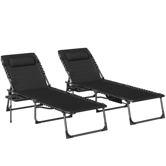 Photo of Outsunny Five-Position Reclining Sun Loungers Set of 2 - Black in Black colour on a white background