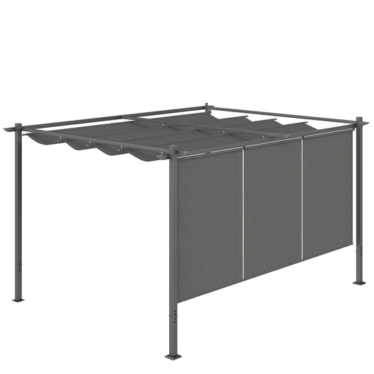 Photo of Outsunny 3 x 4m Metal Pergola with Retractable Roof and Roller Shade, Free Standing Garden Gazebo Canopy Pergola Kit, UPF30+ Outdoor Sun Shade Shelter, Grey in Grey colour on a white background