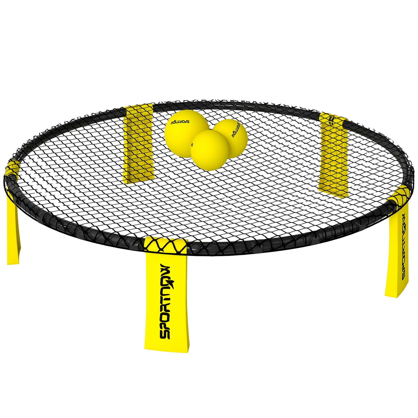 Photo of SPORTNOW Spike Game Set, Mini Beach Games Set with Net, 3 Balls and Ball Pump, Portable with Carrying Bag for Outdoor Team Sports, Yellow in Yellow colour on a white background