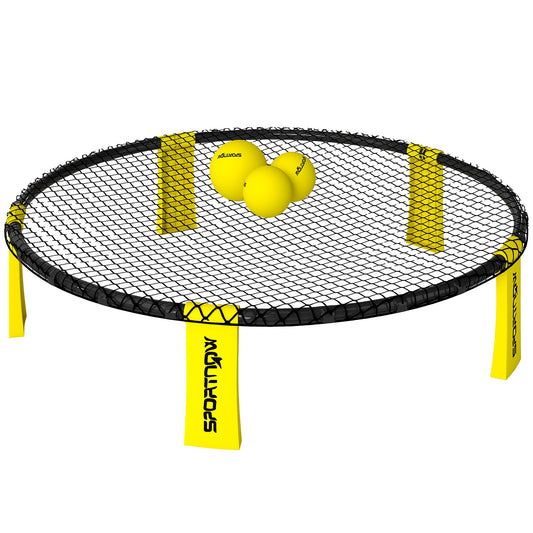 Photo of SPORTNOW Spike Game Set, Mini Beach Games Set with Net, 3 Balls and Ball Pump, Portable with Carrying Bag for Outdoor Team Sports, Yellow in Yellow colour on a white background