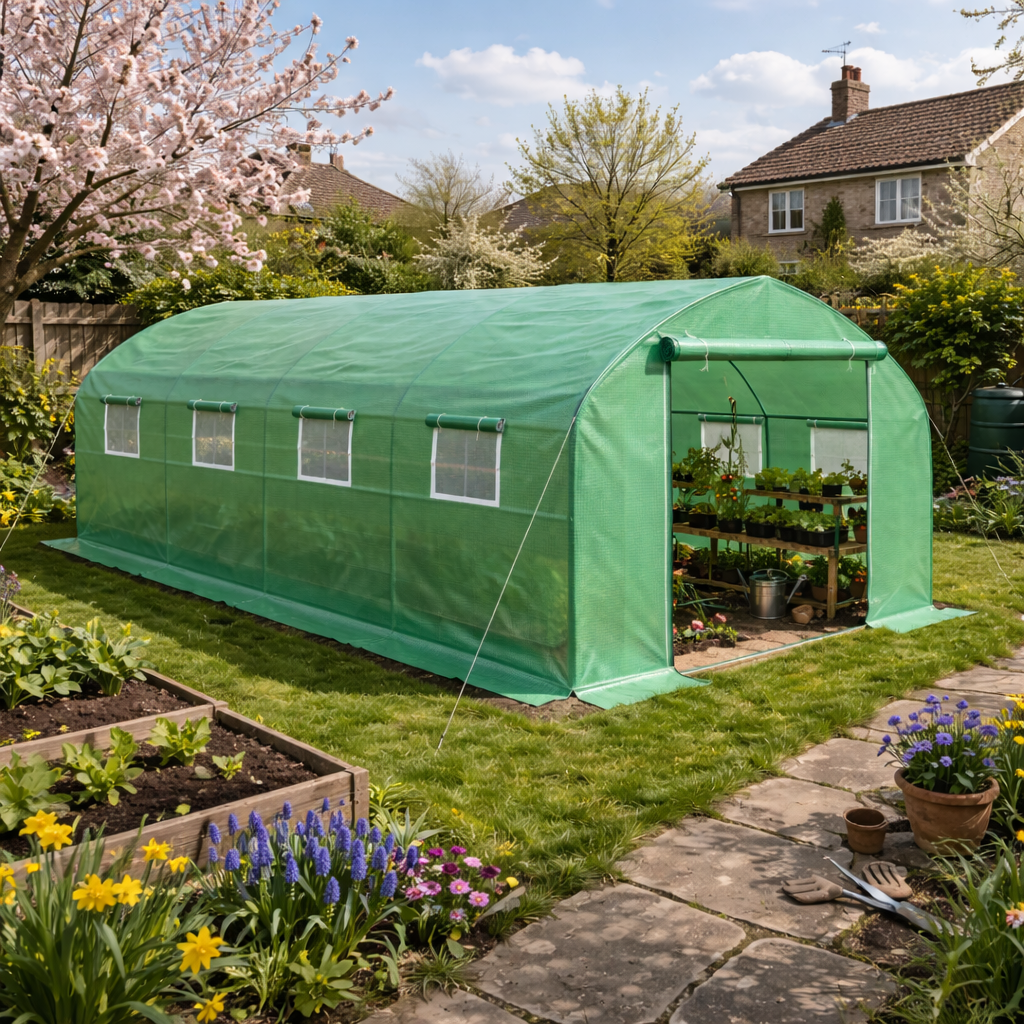 Outsunny Polytunnel Greenhouse with Windows and Door, Walk in Greenhouse for Garden, Backyard (6 x 3 M)
